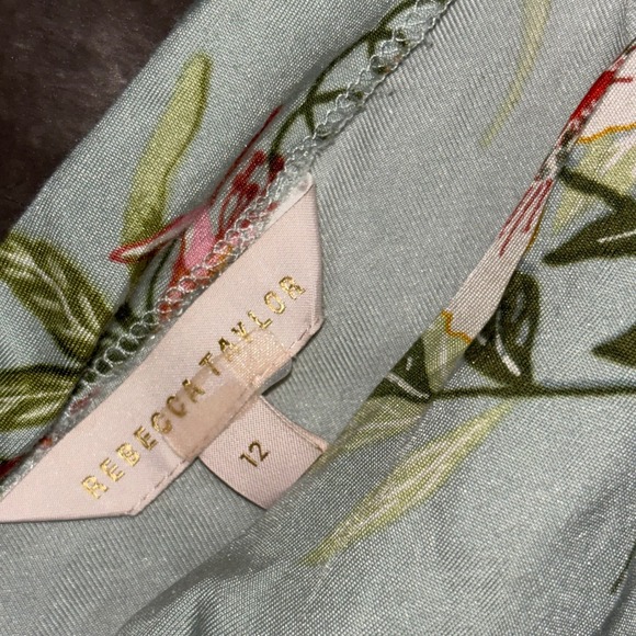 RTR Rebecca Taylor Floral Midi Dress Womens Large 12‎ Button Front Tie Shoulder - Picture 3 of 8